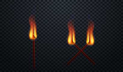Poster - Realistic Burning Match Vector. Burning Match On Transparency Grid Background