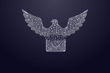 Poster - The concept of sending, receiving messages, letters. Dove delivers letter.Polygonal wireframe mesh looks like constellation. Mail, Letter, email or other concept illustration or background