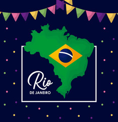 Wall Mural - carnival rio janeiro card with map