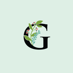 Wall Mural - Tropical Green Leaf G Letter Logo
