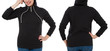 © ladyalex - Front back and rear black sweatshirt view. Woman in template hoody clothes for print and copy space isolated on white background. Hoody Mockup. Cropped image