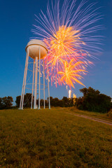 Water Tower with Fireworks