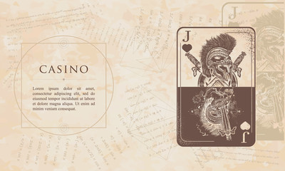 Wall Mural - Casino. Joker playing card. Renaissance background. Medieval manuscript, engraving art