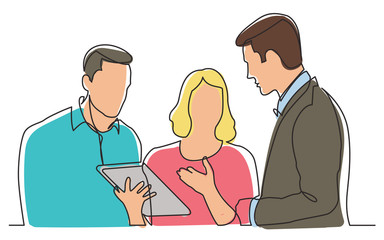 Poster - continuous line drawing of team discussing work task