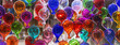 beautiful colorful murano glass balls handmade in Venice, Italy. Colorful balloons made of Venetian Murano Glass. Traditional carnival in Venice, selective focus