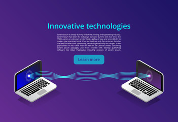 Poster - Isometric modern computers technology and networking concept. Web cloud technology business. Internet data services vector illustration
