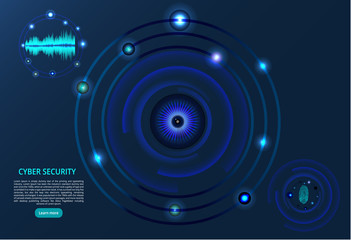 Abstract technology background. The concept of cybersecurity. Fingerprint, eye and voice scan - vector illustration.