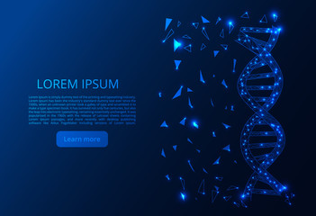 Poster - glow glitter dna point scales on dark background with dots color blue effects. polygonal dna concept