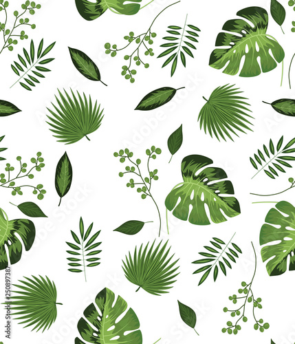 Tropica flower and palm leaves pattern