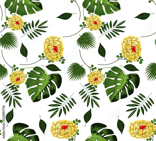Trendy  seamless beautiful artistic summer tropical pattern with exotic palm ...