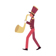 Parade And Marching Band Participant, A Red Faced Saxophone Player Plays A Saxophone Or Trumpet.