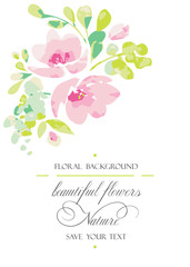  Vector background for greetings or invitations to the wedding with lovely abstract pink flowers. Invitation card with soft, gentle colors, template for creative own design.