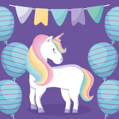 Wall Mural - cute unicorn with balloons helium and garlands
