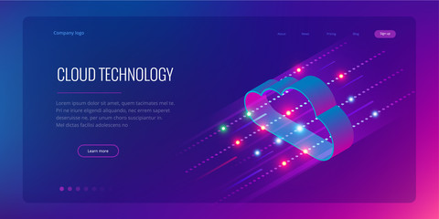 Wall Mural - Isometric modern cloud technology and networking concept. Web cloud technology business. Internet data services vector illustration.