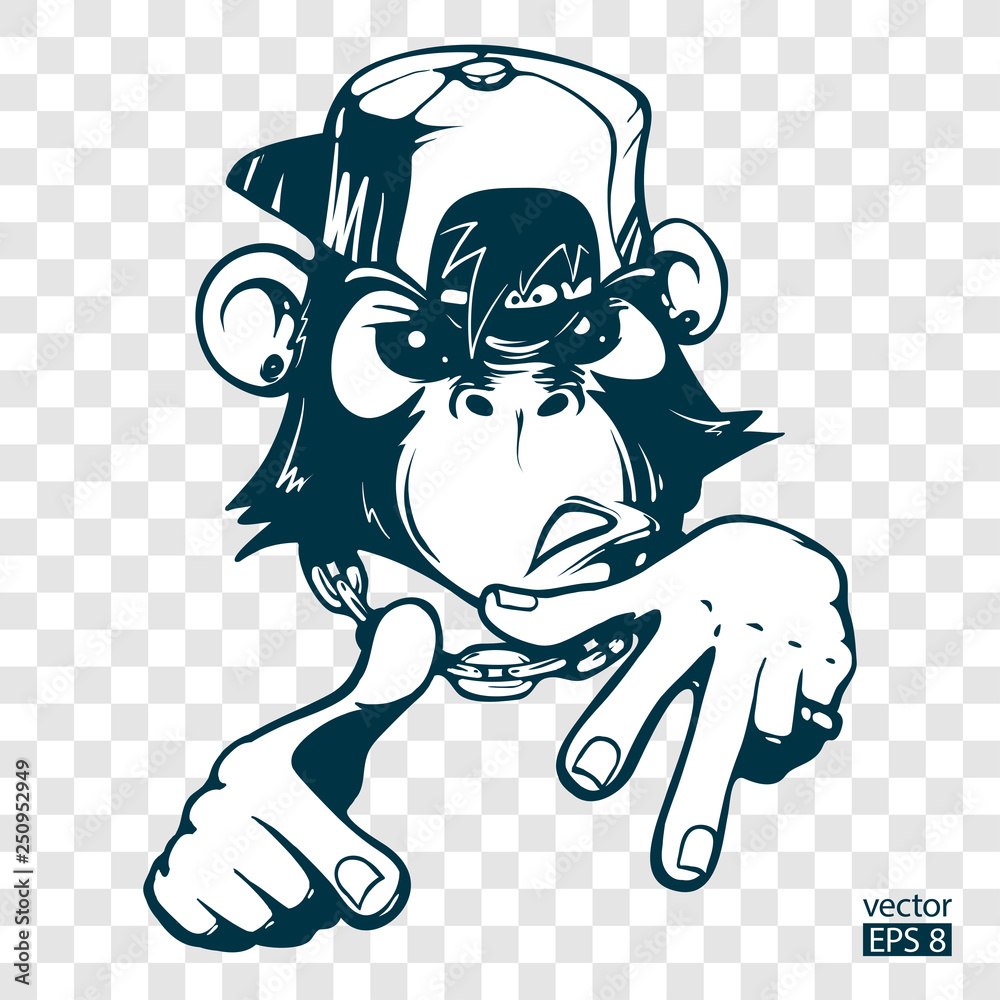 Image vectorielle Stock Monkey DJ. Monkey rapper. Hand drawn vector ...