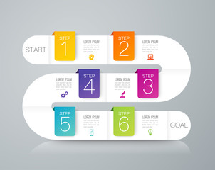 Aufkleber - Timeline infographics design vector and business icons with 6 options.