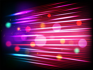 Sticker - Speed motion background with light beams and bokeh effect for futuristic technology concept.