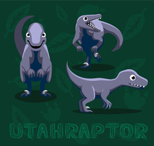 Dinosaur Utahraptor Cartoon Vector Illustration