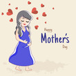 © Abdul Qaiyoom - Beautiful character of pregnant lady with illustration of heart shapes for Happy Mother's Day greeting card design.