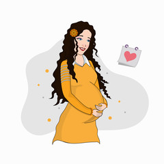 Sticker - Beautiful pregnant lady character for Mother's Day celebration concept.