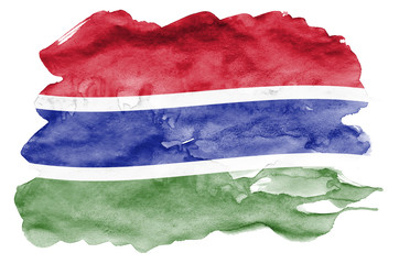 Gambia flag  is depicted in liquid watercolor style isolated on white background