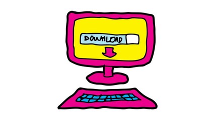 Poster - kids drawing green screen with theme of computer download