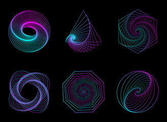 abstract neon shapes set, futuristic wavy fractal background. vector geometric illustration