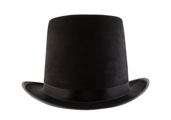 Black vintage top hat isolated on white background