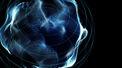 Poster - Futuristic orbit in space. Abstract system of science and technology in form of sphere. Array with dynamic particles. 3D rendering.
