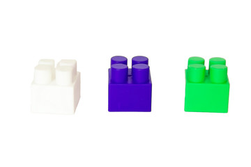 details of a children's plastic constructor on a white background. colored cubes. block.