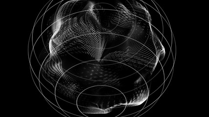 Poster - Futuristic orbit in space. Abstract system of science and technology in form of sphere. Array with dynamic particles. 3D rendering.