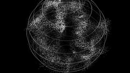 Poster - Futuristic orbit in space. Abstract system of science and technology in form of sphere. Array with dynamic particles. 3D rendering.