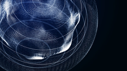 Poster - Futuristic orbit in space. Abstract system of science and technology in form of sphere. Array with dynamic particles. 3D rendering.