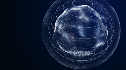 Poster - Futuristic orbit in space. Abstract system of science and technology in form of sphere. Array with dynamic particles. 3D rendering.