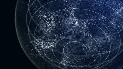 Poster - Futuristic orbit in space. Abstract system of science and technology in form of sphere. Array with dynamic particles. 3D rendering.