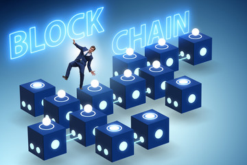 Blockchain innovative concept with businessman 