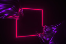 Neon Glowing Frame On Flowing Silk Background 3d Illustration