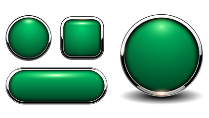 Poster - Glossy buttons green with metallic chrome elements