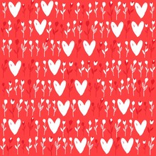 Seamless Pattern With Tulips And White Hearts On The Red Background