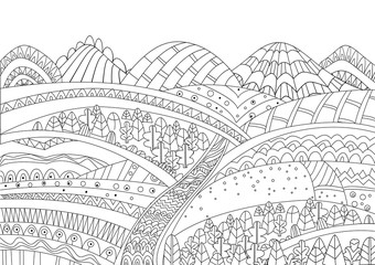 Wall Mural - cozy mountain landscape for your coloring page