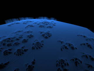 3d illustration - blue planet surface, space exploration concept, mountains and terrain, relief map 