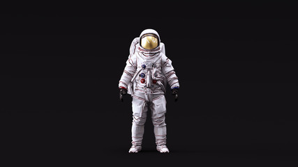 astronaut with gold visor and white spacesuit with neutral white lighting front 3d illustration 3d r