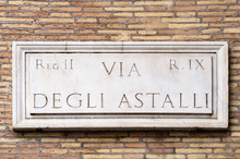 Via Degli Astalli Marble Street Sign In Rome On Exterior Wall