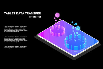 Leinwandbilder - Technology futuristic tablet data security protection transfer. Abstract sci fi isometric elements design for UI business app.