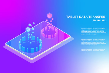 Leinwandbilder - Technology futuristic tablet data security protection transfer. Abstract sci fi isometric elements design for UI business app.