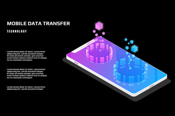 Leinwandbilder - Technology futuristic mobile data security protection transfer. Abstract sci fi isometric elements design for UI business app.