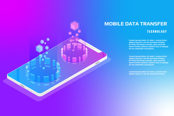 Leinwandbilder - Technology futuristic mobile data security protection transfer. Abstract sci fi isometric elements design for UI business app.