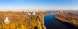 Church of the Ascension in Kolomenskoye park in autumn season aerial view, Moscow, Russia.