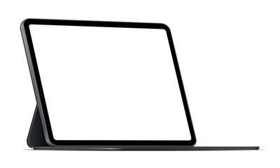 Poster - Modern tablet computer stand with blank screen isolated on white background - side view. Vector illustration