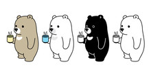 Bear Vector Polar Bear Coffee Tea Cartoon Character Icon Logo Illustration Doodle Symbol